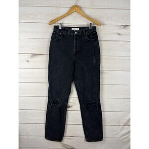 Abercrombie & Fitch 90s Straight Jeans Womens 27 4R Black High Rise Distressed